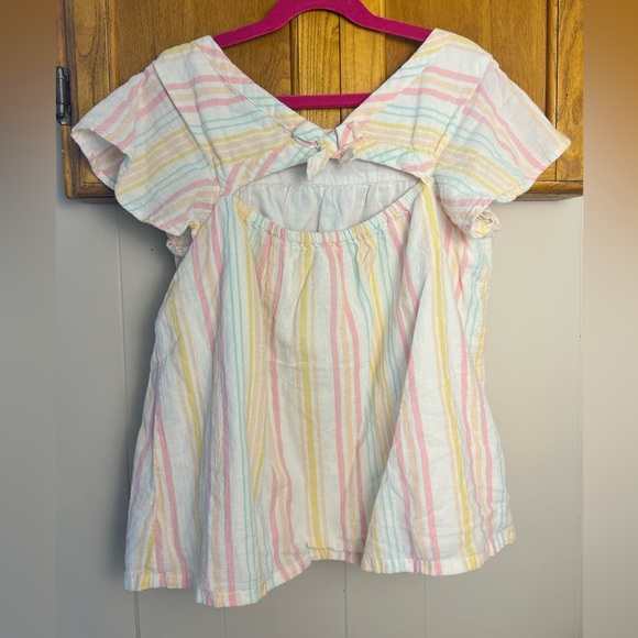 Cat & Jack Rainbow Striped Linen-like top, tie back, ruffle sleeves, Girl’s L - Picture 2 of 4